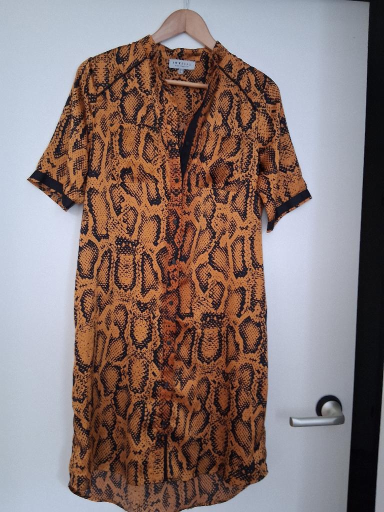 IVY BEAU jurk met okerkleurig zwarte slangenprint, Overige kleuren, Ophalen of Verzenden, Zo goed als nieuw, IVY BEAU