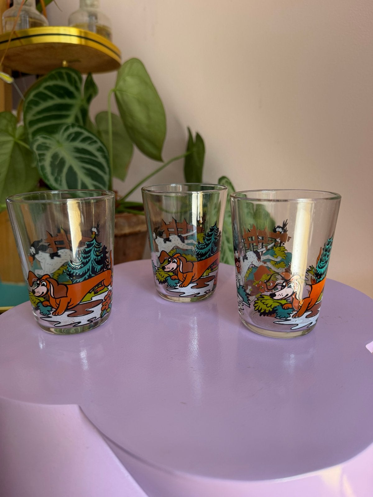 Set van 3 vintage reims glazen met hondenprint, Antiek en Kunst, Ophalen of Verzenden