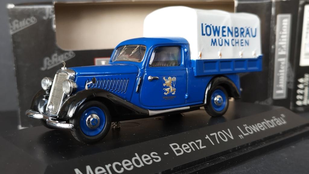 Mercedes Benz 170 V Pritsche Löwenbrau bier 1:43 Schuco Pol, Overige merken, Auto, Verzenden, Werkstrasse 1 Fürth Germany