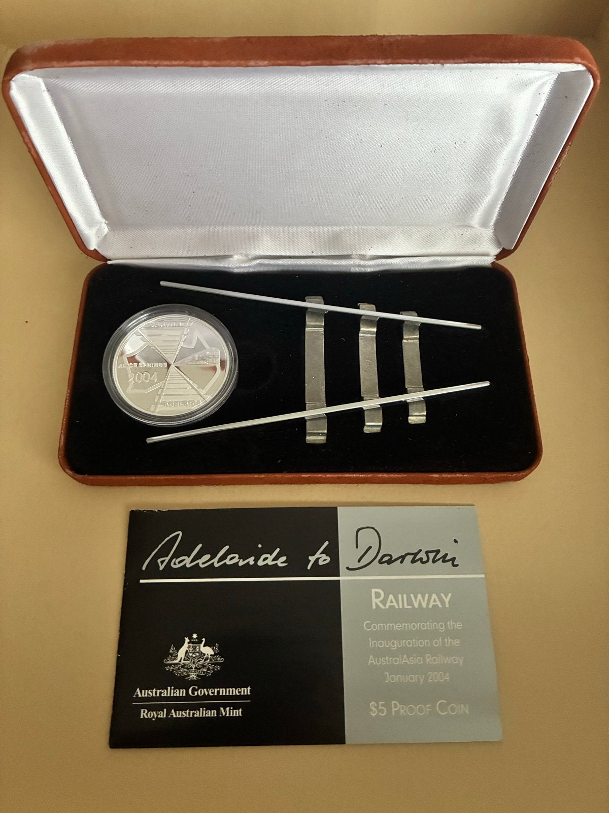 Australische 5 Dollar Proof Munt 2004 Adelaide naar Darwin, Ophalen of Verzenden, Setje, Zilver