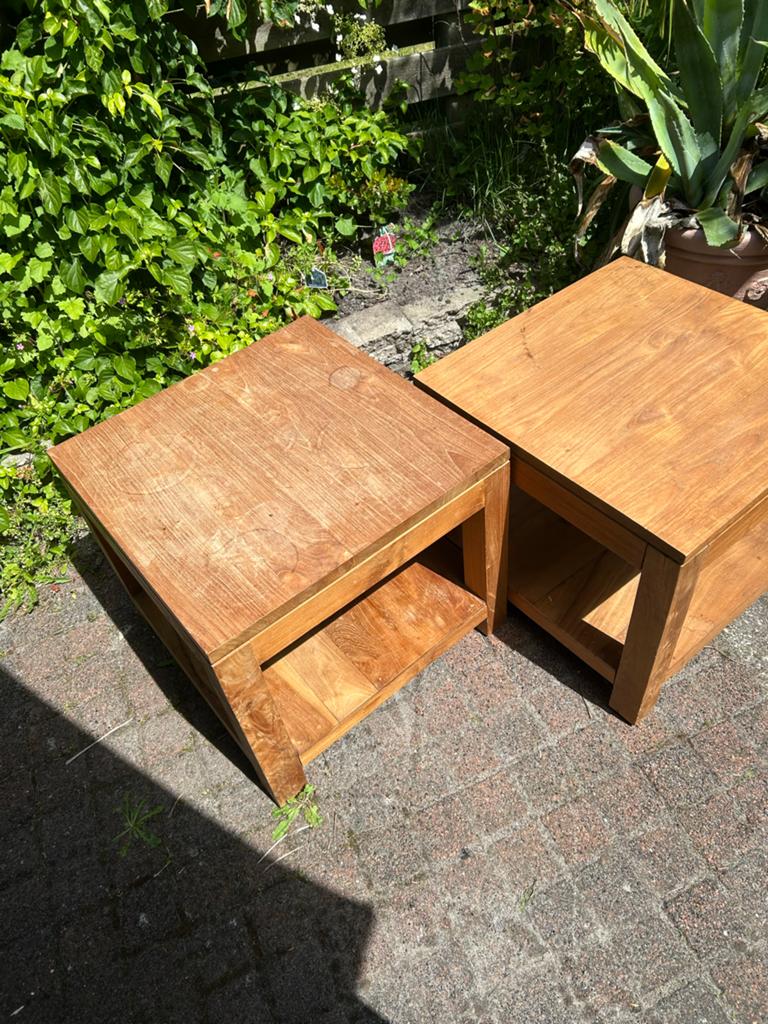 Set van 2 hardhouten bijzettafels - Gebruikt, Ophalen, Minder dan 45 cm, Minder dan 55 cm, Gebruikt