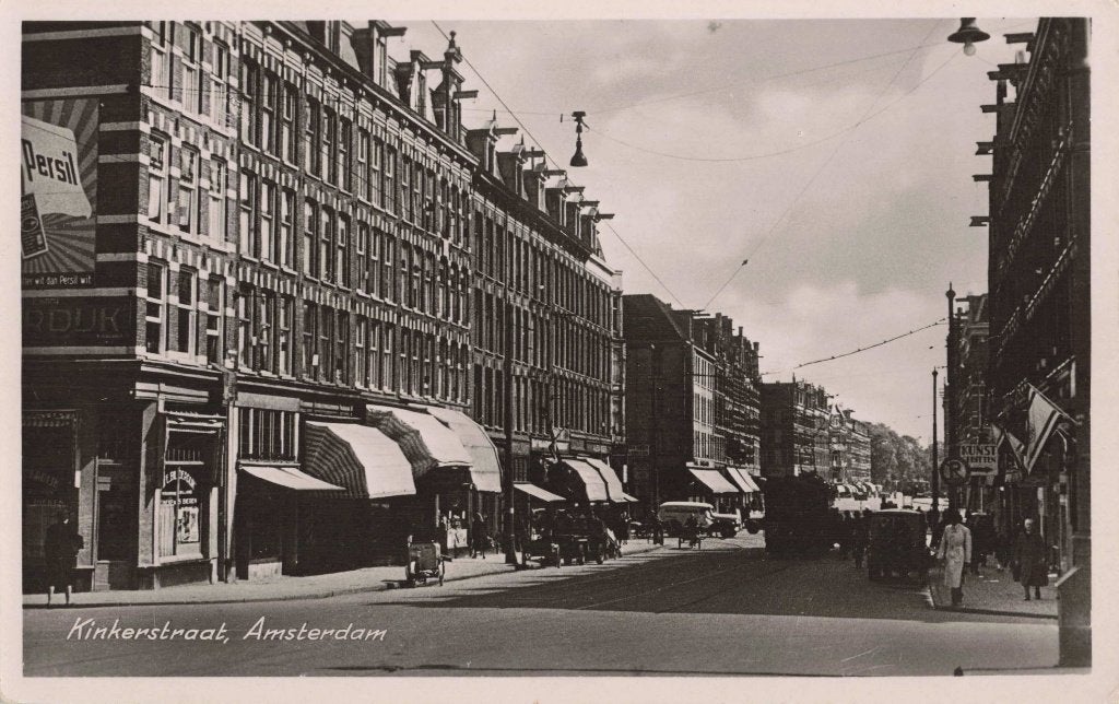 Amsterdam Kinkerstraat met tram M8292, Verzamelen, Ansichtkaarten | Nederland, Ophalen, 1940 tot 1960, Ongelopen, Noord-Holland