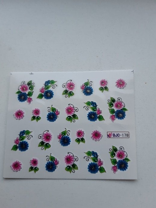 Velletje nagel water decals stickers BJC-178 bloemen blauw, Nieuw, Handen en Nagels, Toebehoren, Verzenden