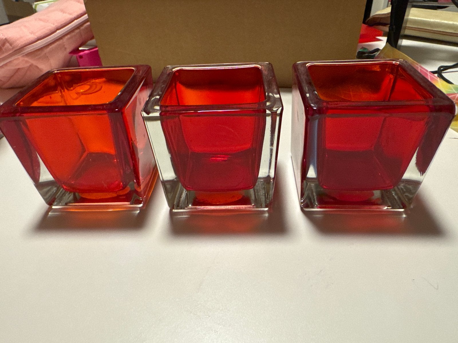 Set van 3 Leonardo theelichthouders rood glas, Huis en Inrichting, Woonaccessoires | Kandelaars en Kaarsen, Ophalen, Overige merken