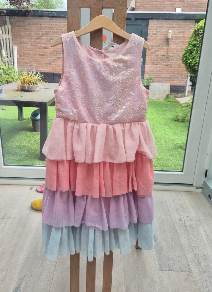 H&M Regenboog Jurk met Pailletten - Maat 134, Meisje, H&M, Ophalen of Verzenden, Zo goed als nieuw