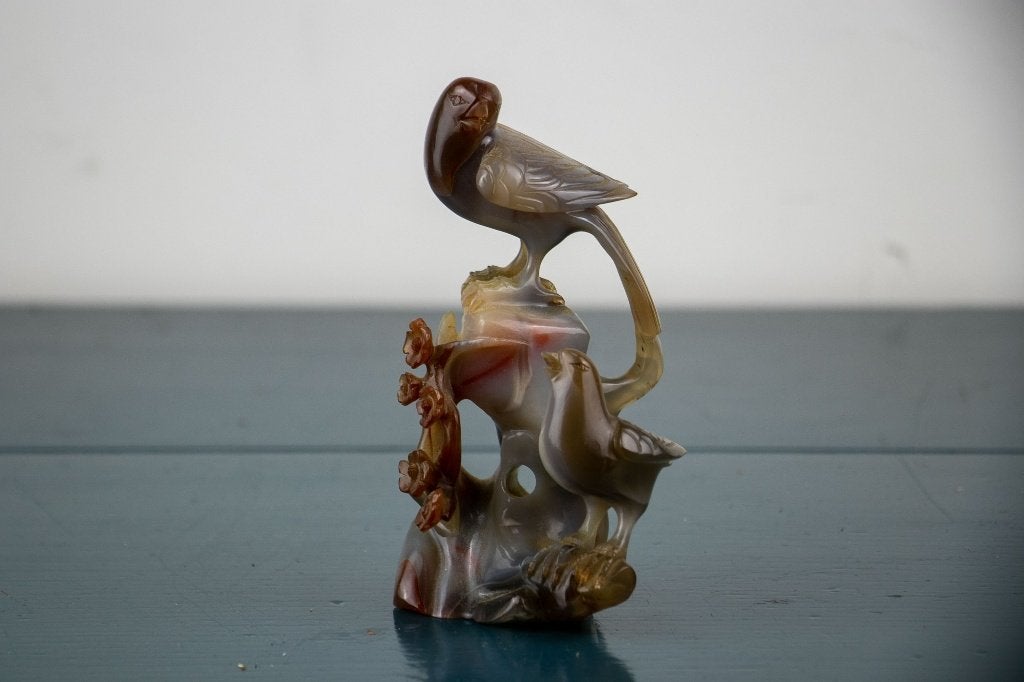 Chinees agaat beeldje, twee vogels met bloesem, Steen/keramiek, Gesneden, Ophalen of Verzenden, 18 cm