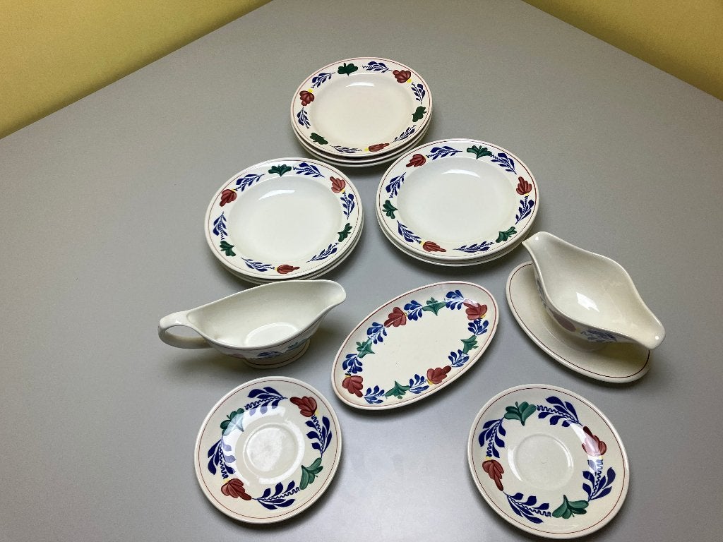 Servies boerenbont borden schotels juskom sauskom schaaltje, Ophalen of Verzenden, Zo goed als nieuw, Bord(en), Aardewerk