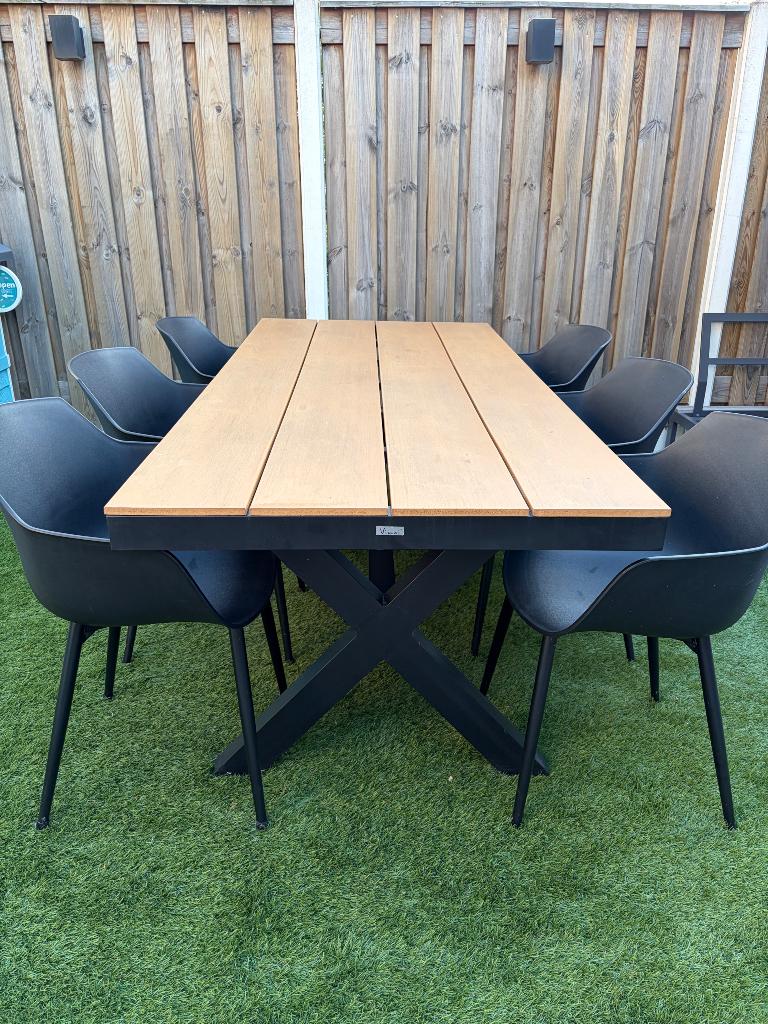 Tuinset/tuintafel met 6 stoelen 200x90cm, Ophalen, Gebruikt, 6 zitplaatsen, Aluminium