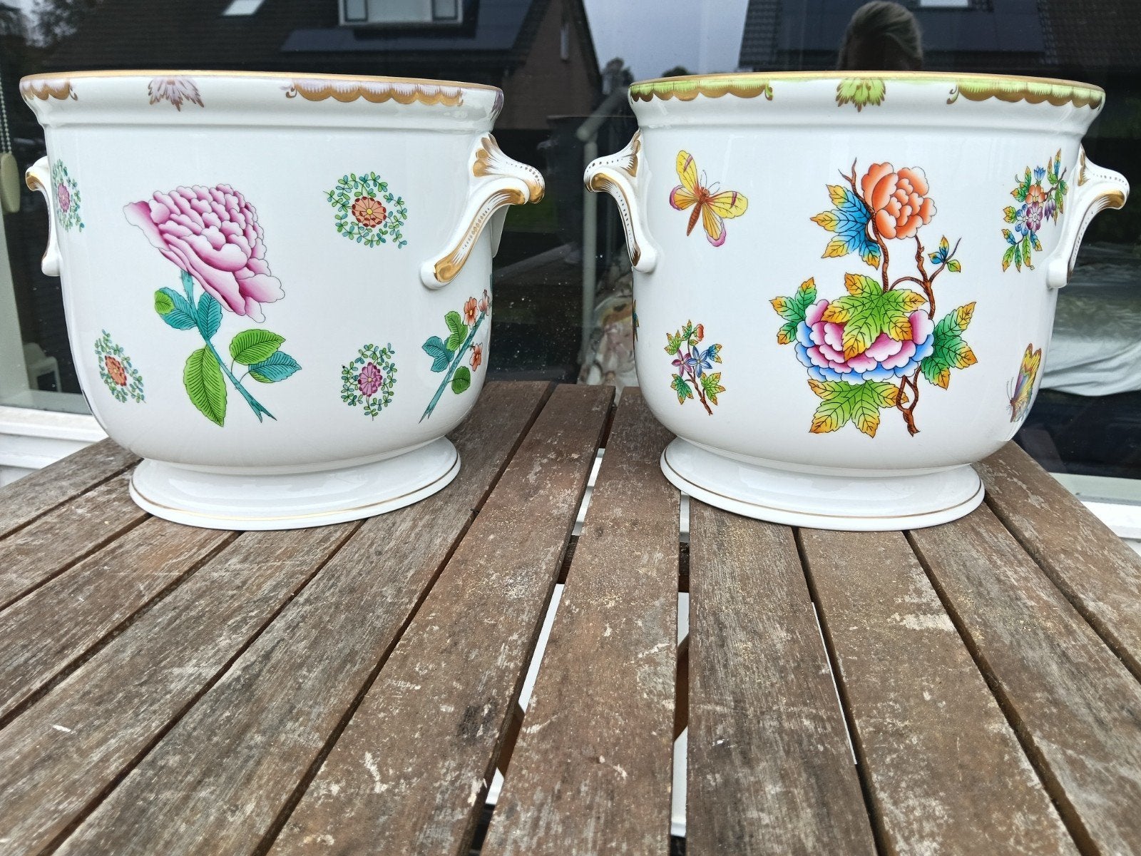Set van 2 porseleinen Herend cachepots met Chinese Bouquet d, Antiek en Kunst, Ophalen