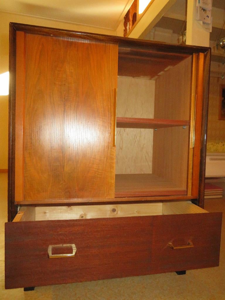 Jaren ’50–’60 RETRO kast met schuif-rol-deurtjes (6mm latje), Ophalen, Jaren '50-'60, 50 tot 100 cm, Zo goed als nieuw