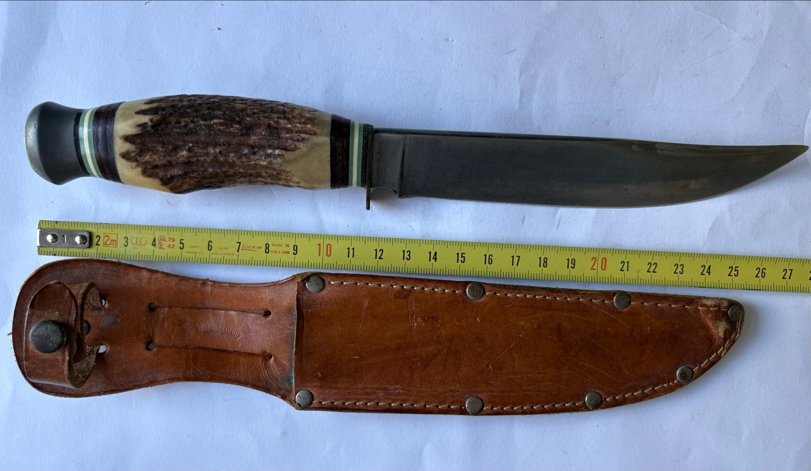 Hubertus Solingen Jachtmes met Hertenhoorn Handvat, Caravans en Kamperen, Kampeergereedschap, Ophalen of Verzenden, Gebruikt