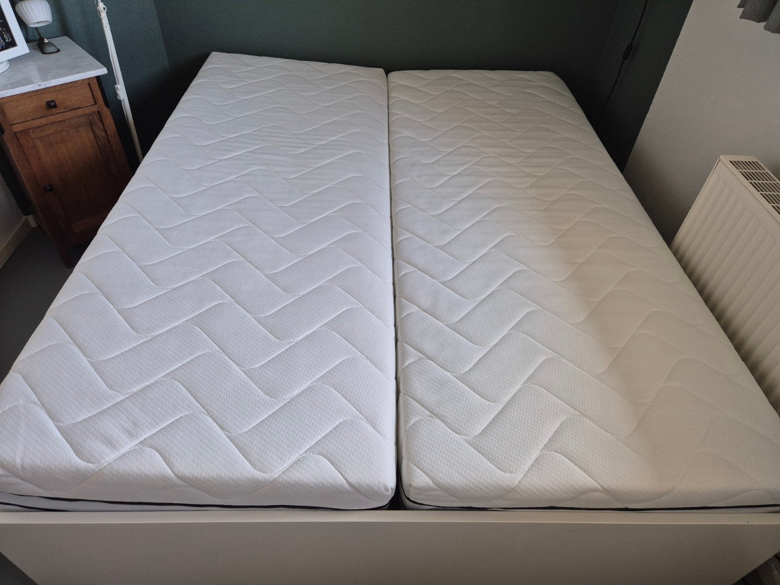 Tweepersoonsbed 160x200 met Leenbakker Sven matrassen, Ophalen, Gebruikt, Wit, Tweepersoons