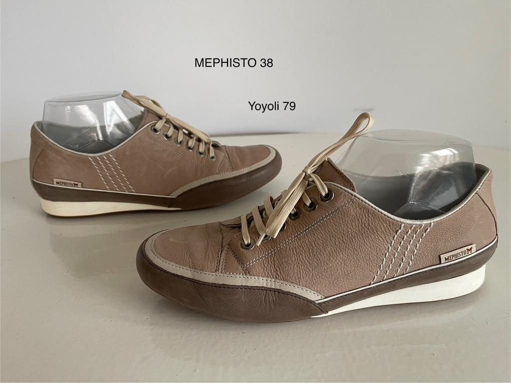 79) Mephisto 5 (38) taupe leer sneakers mooi model, Kleding | Dames, Schoenen, Overige kleuren, Ophalen of Verzenden, Sneakers of Gympen