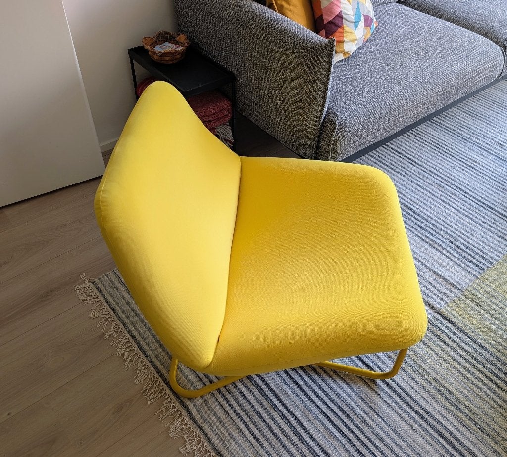 Gele retro fauteuil IKEA Sotenas (Puck), ZGAN, Minder dan 75 cm, Vintage, Ophalen of Verzenden, Zo goed als nieuw