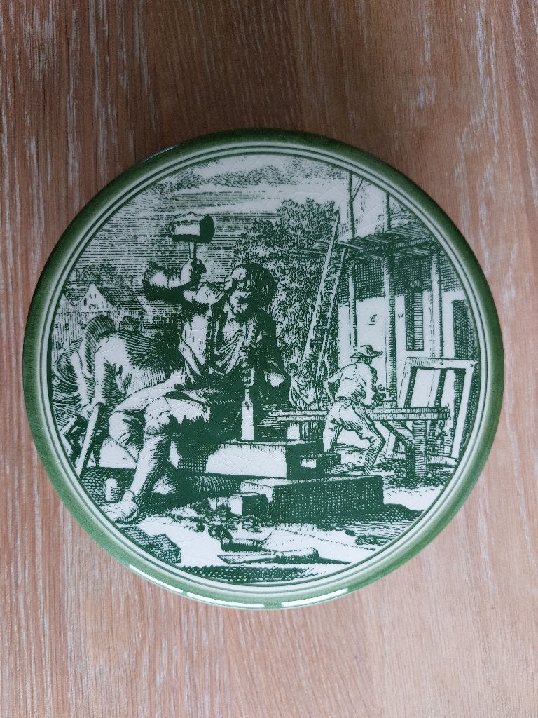 Haerlems Groen koekschaal met deksel handgeschilderd, Ophalen of Verzenden