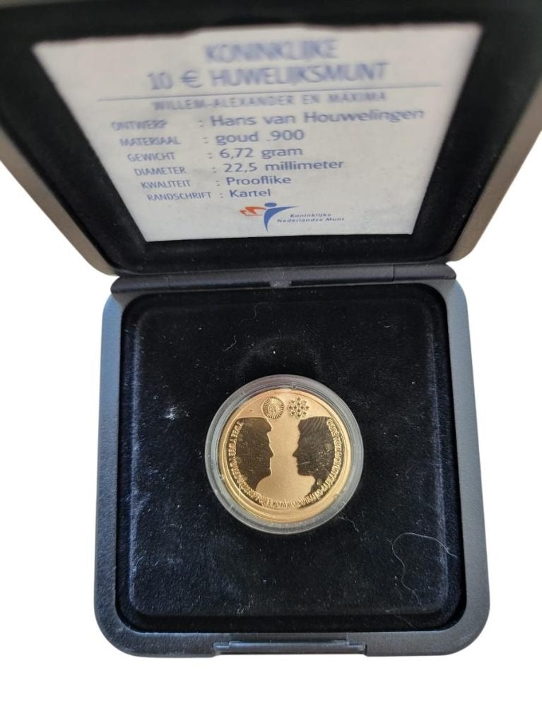 Nederland 10 Euro 2002 Gouden Huwelijksmunt in KNM doosje, Koningin Beatrix, Euro's, Losse munt, Goud