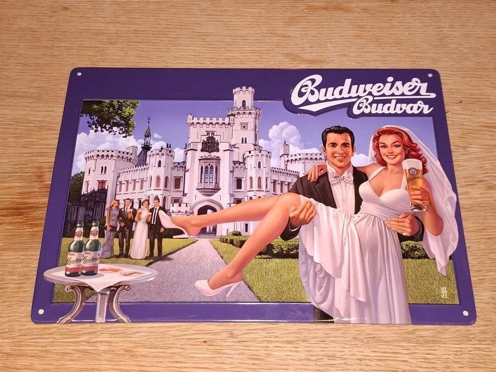 reclamebord Budweiser Budvar bier, Ophalen of Verzenden, Nieuw, Reclamebord, Plaat of Schild, Overige merken