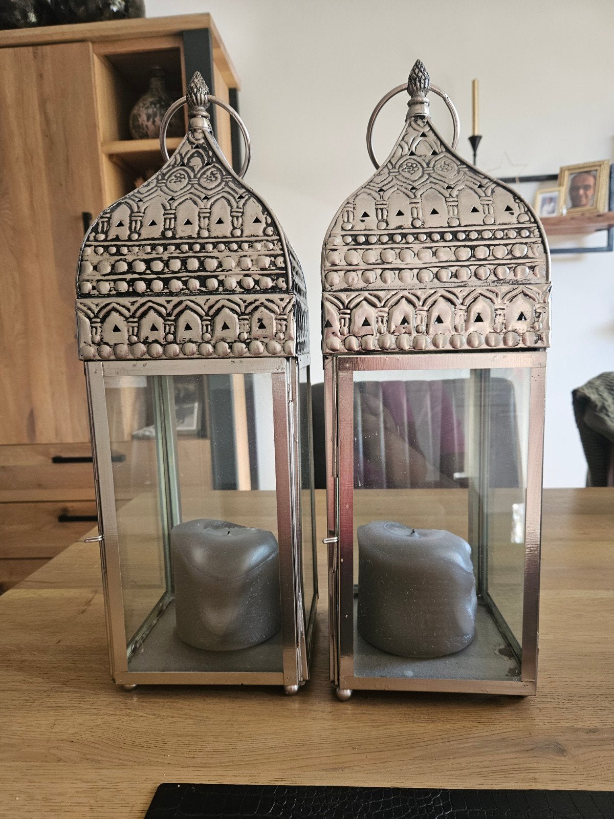 Set van 2 Marokkaanse zilverkleurige lantaarns, Ophalen, Gebruikt, Lantaarn, Metaal
