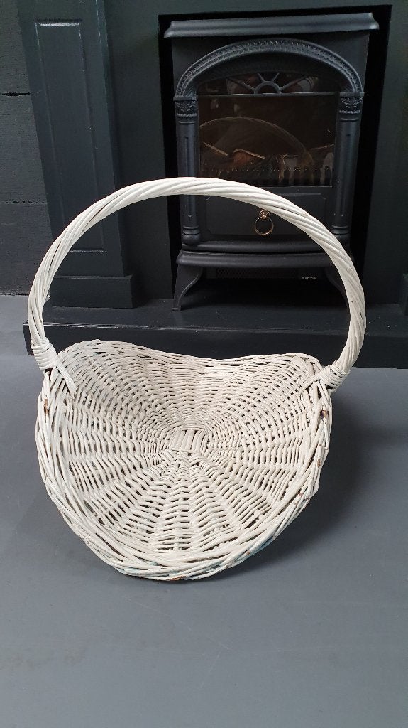 Retro rotan rieten mand, krantenbak, wit. S22, Tweedehands verkoop, Tweedehands verkoop, Gebruikt, Ophalen of Verzenden