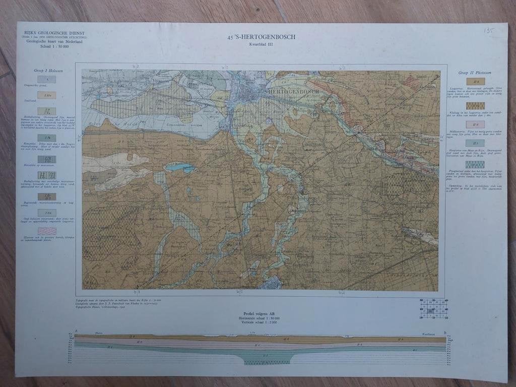 135 / Geologische kaart (1942) 's Hertogenbosch - Den Bosch, 2000 tot heden, Ophalen of Verzenden, Nederland, Landkaart