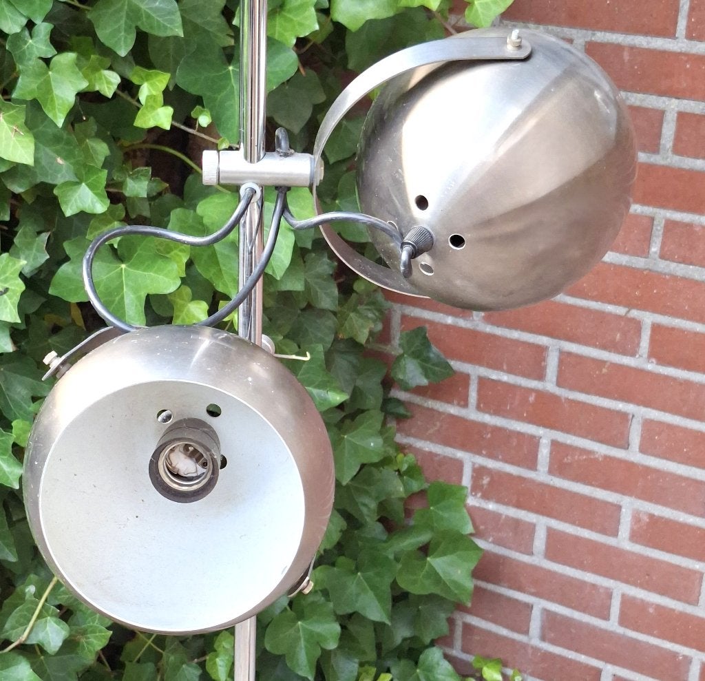 vloerlamp - chroom /aluminium -eyeball - Space Age design, Ophalen, Gebruikt, E27 (groot), 150 tot 200 cm