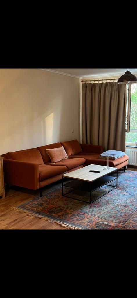 Comfortabele Hoekbank in Terracotta Stof, Huis en Inrichting, Banken | Bankstellen, Ophalen, 250 tot 300 cm, Gebruikt, 100 tot 125 cm