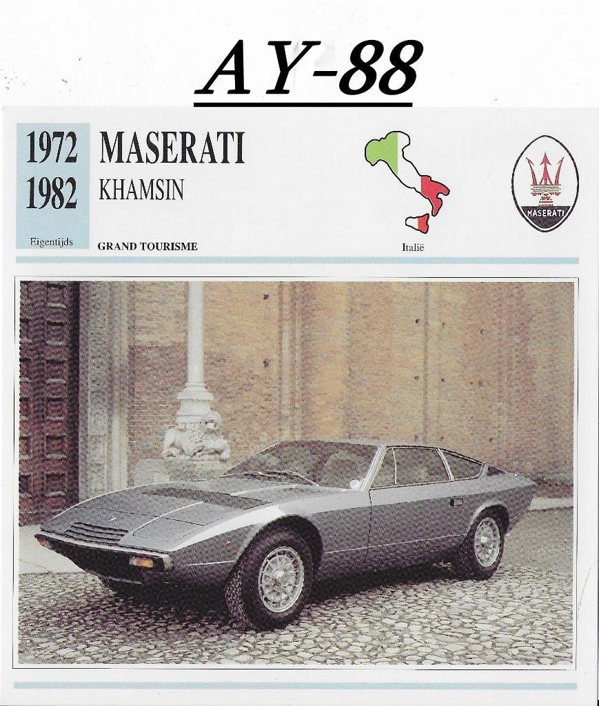 Ay88 autokaart maserati khamsin, Ophalen of Verzenden, Zo goed als nieuw, Auto's
