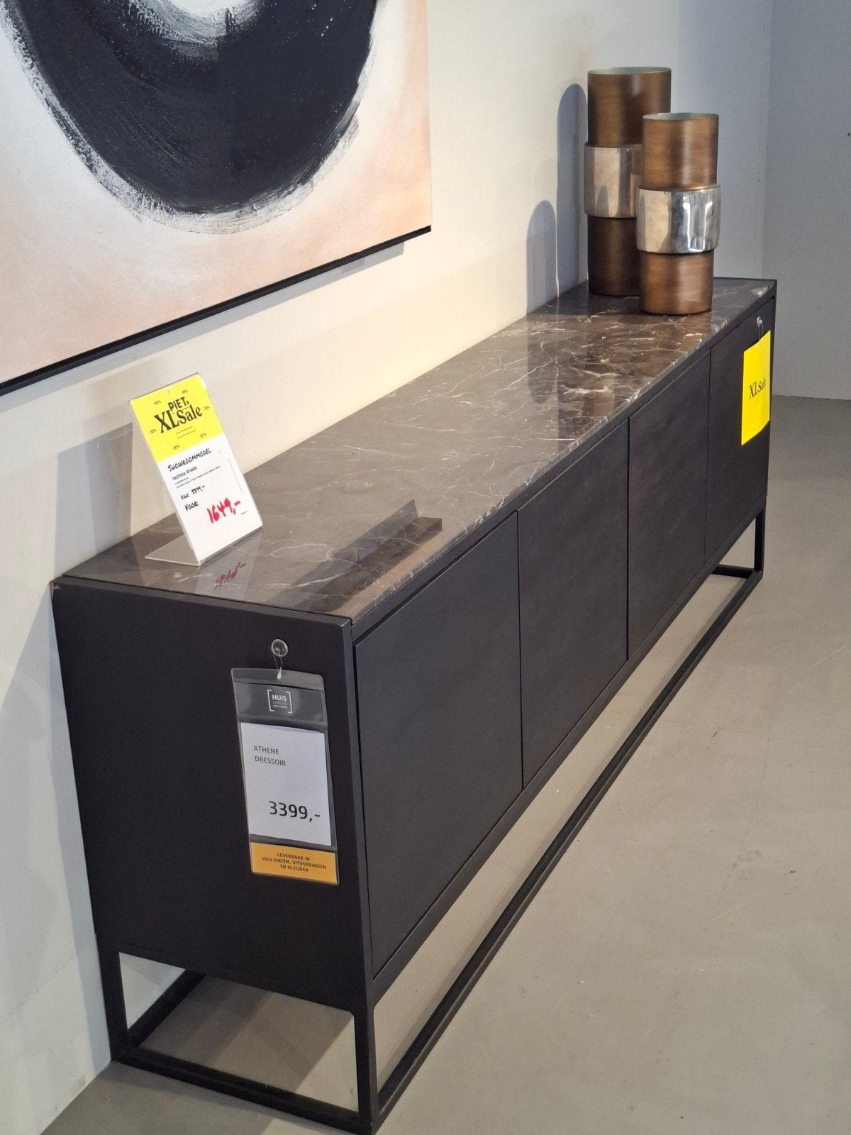 Showroommodel (tv) Dressoir Athene Eiken marmer topblad, Huis en Inrichting, Kasten | Dressoirs, Ophalen, Nieuw, 200 cm of meer