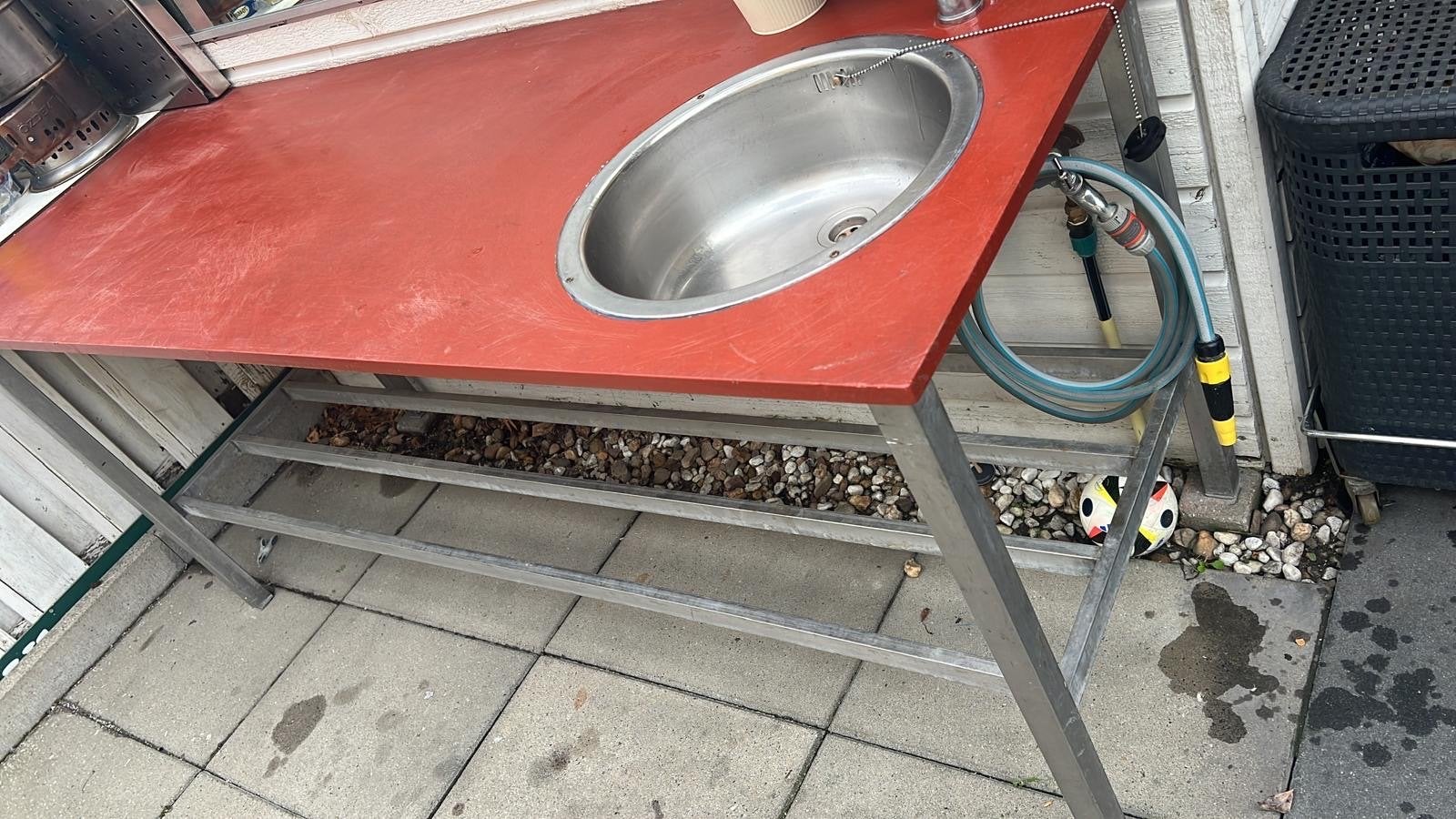 RVS snijtafel/werktafel met spoelbak, Ophalen, Gebruikt