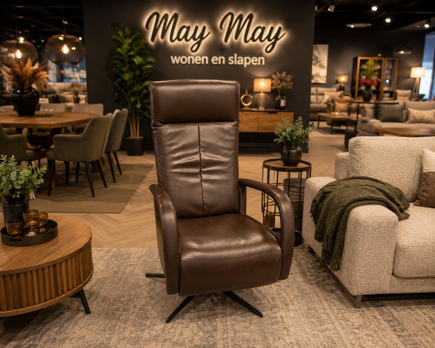 Relaxfauteuil Bruin leder €399,- Direct/Leverbaar, Huis en Inrichting, Fauteuils, Ophalen, Nieuw, 75 tot 100 cm, Mwonenenslapen