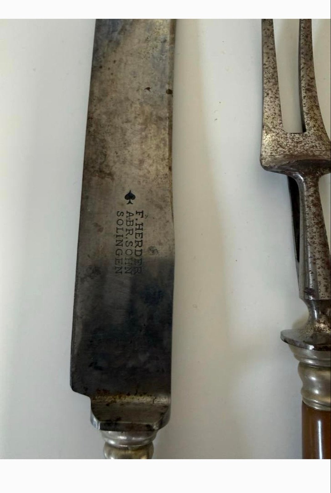 Antieke snijset F. Herder Abr. Sohn Solingen hoorn handvat, Antiek en Kunst, Ophalen of Verzenden