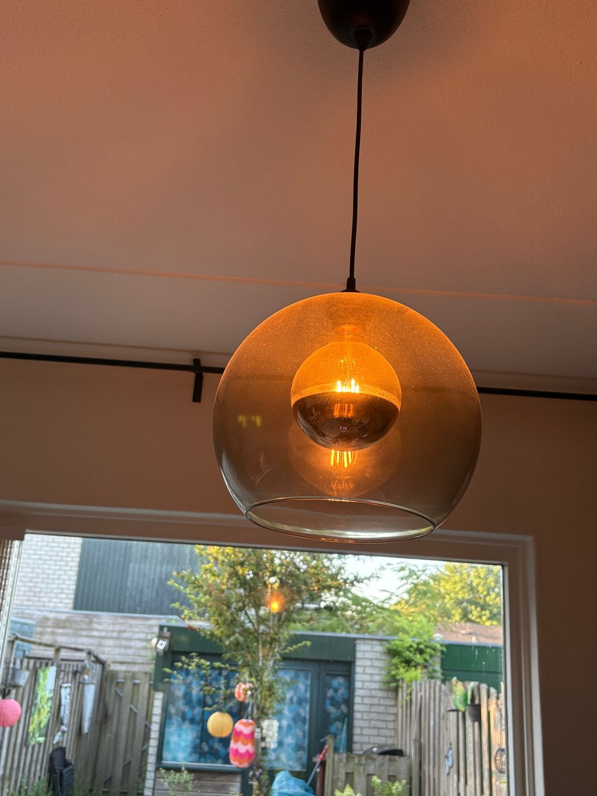 Glazenbol hanglamp - Modern design, Ophalen, Zo goed als nieuw, Glas, E27 (groot)
