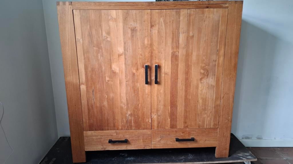 Zeer Zware, Teakhouten Wandkast 150B x 145H x 45D, Huis en Inrichting, Gebruikt, 100 tot 150 cm, 150 tot 200 cm, Teakhout