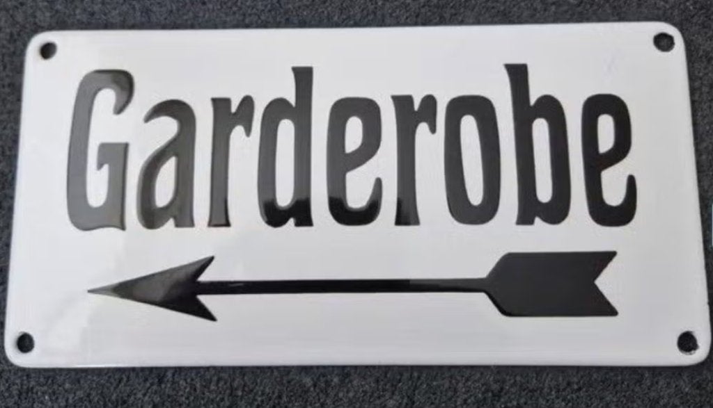 Emaille Garderobe bord met pijl <-- vintage stijl, Antiek en Kunst, Ophalen of Verzenden