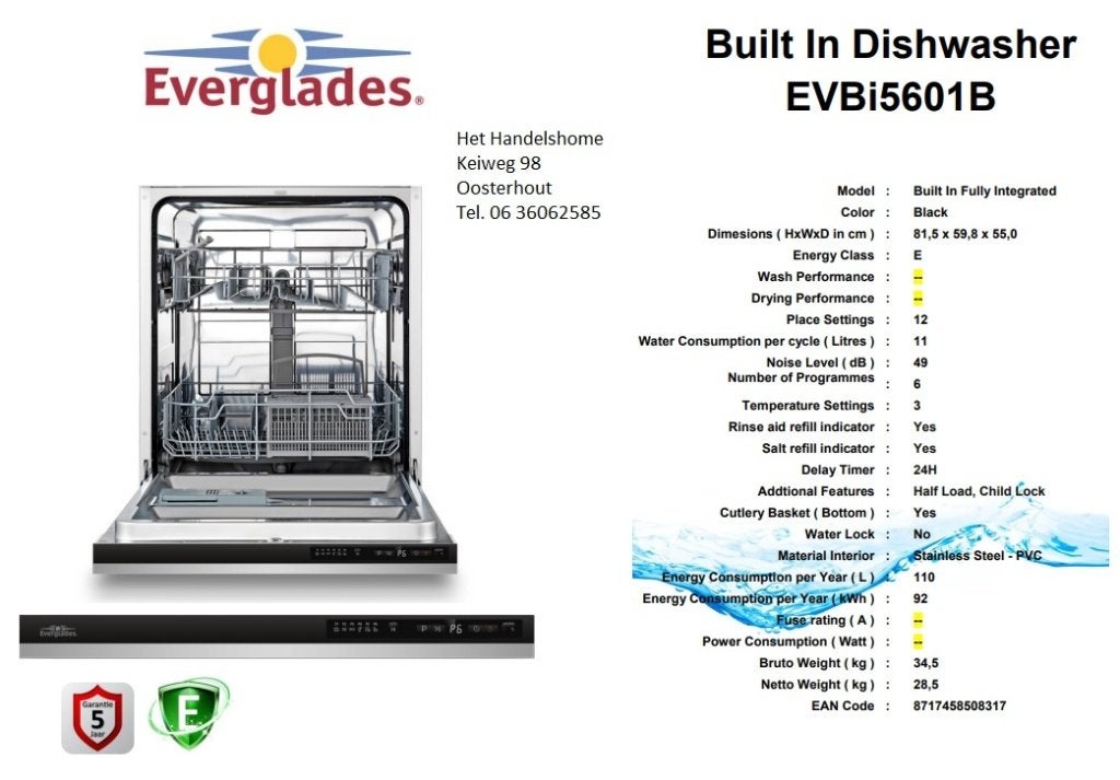 Nieuwe inbouw vaatwasser 5 jaar gar. nu 339 euro actie, Witgoed en Apparatuur, Ophalen, Minder dan 10 liter, Inbouw, 45 tot 60 cm
