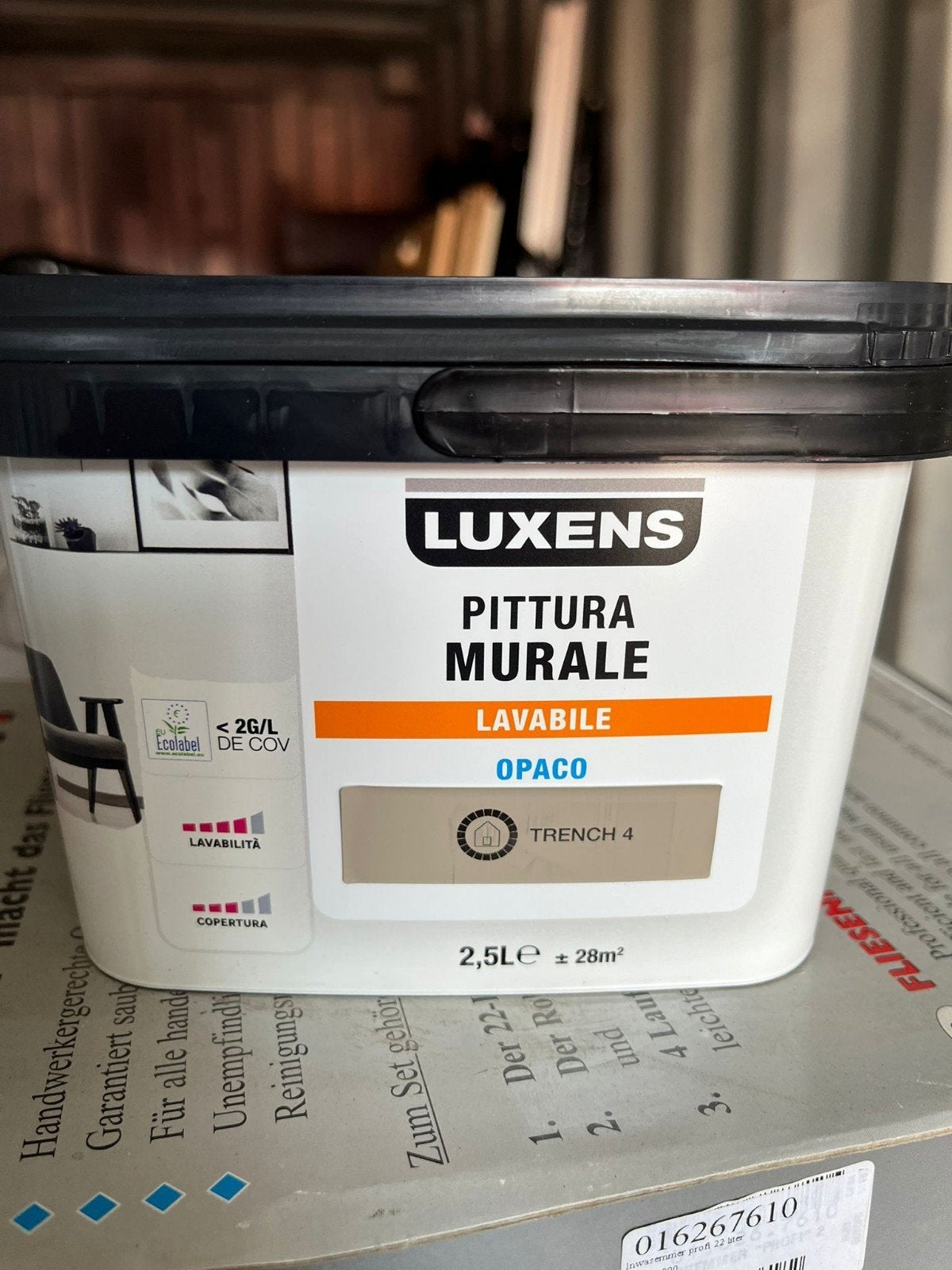 Luxens muurverf 2,5 L Taupe ongeopend, Overige kleuren, Verzenden, Nieuw, Verf