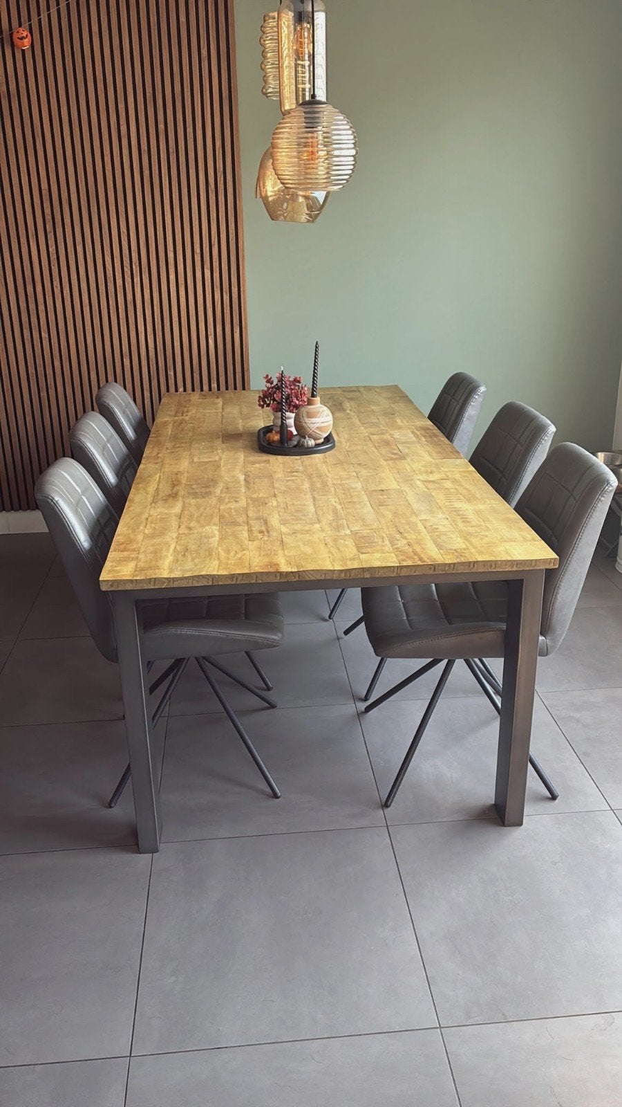 Houten eettafel met staal (200cm X 100cm), Ophalen, 200 cm of meer, 50 tot 100 cm, Vijf personen of meer