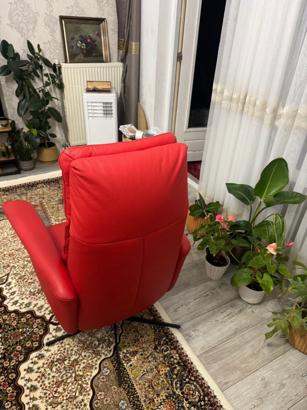 Rode leren fauteuil, Huis en Inrichting, Ophalen, Zo goed als nieuw, 75 tot 100 cm, 50 tot 75 cm