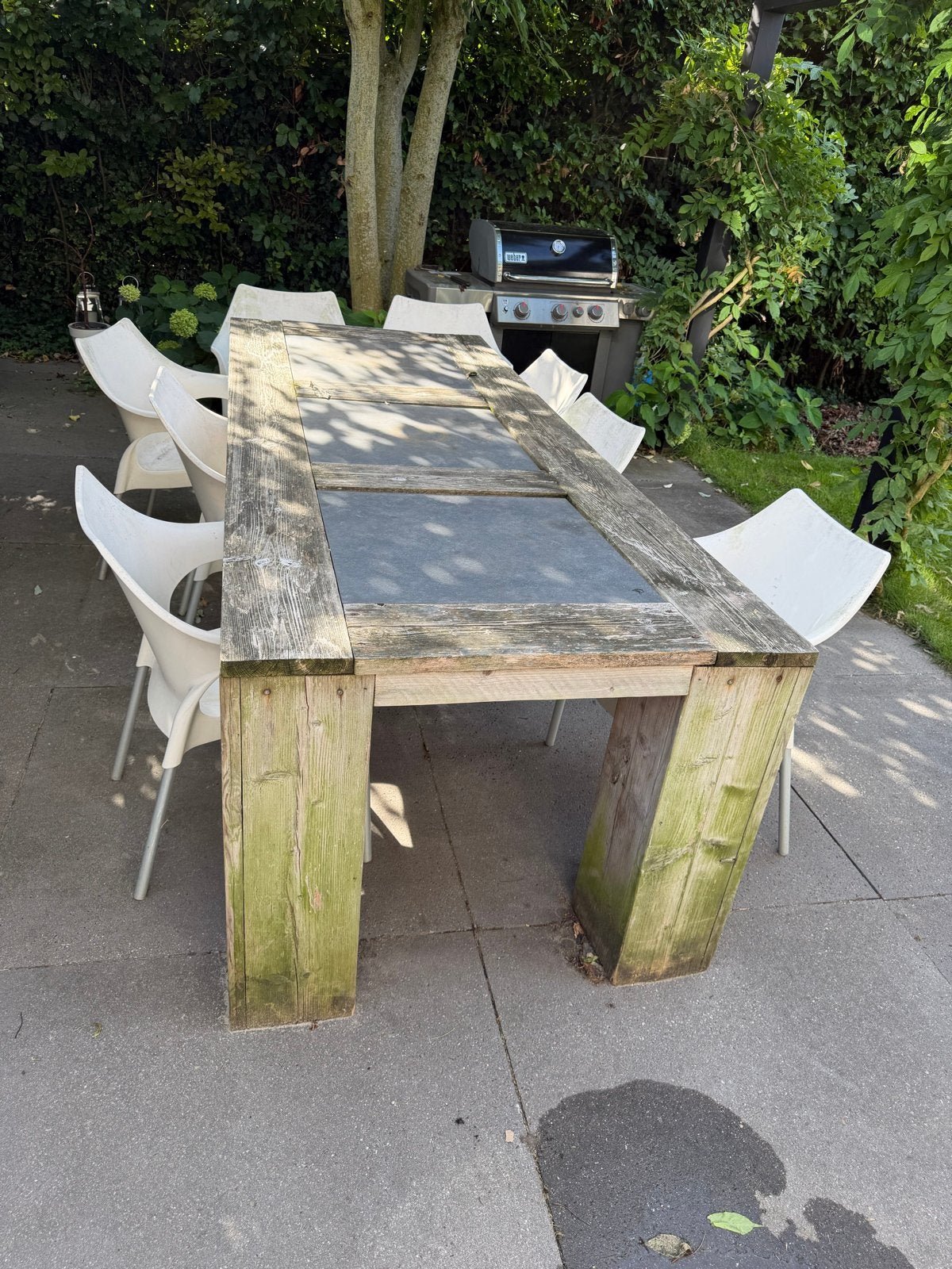 Houten tuintafel met 8 stoelen, Ophalen, Gebruikt, Rechthoekig, Hout