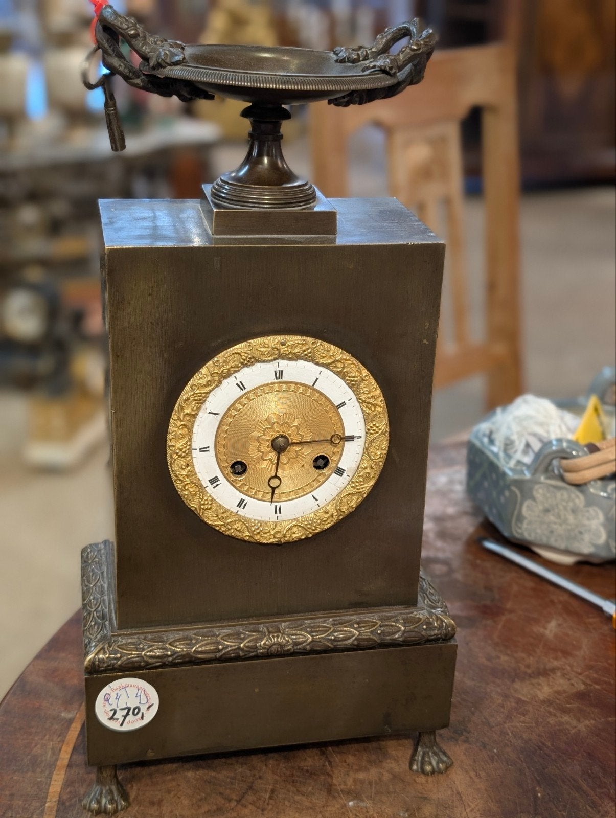Antieke bronzen pendule 37 cm hoog. €270., Antiek en Kunst, Antiek | Klokken, Ophalen