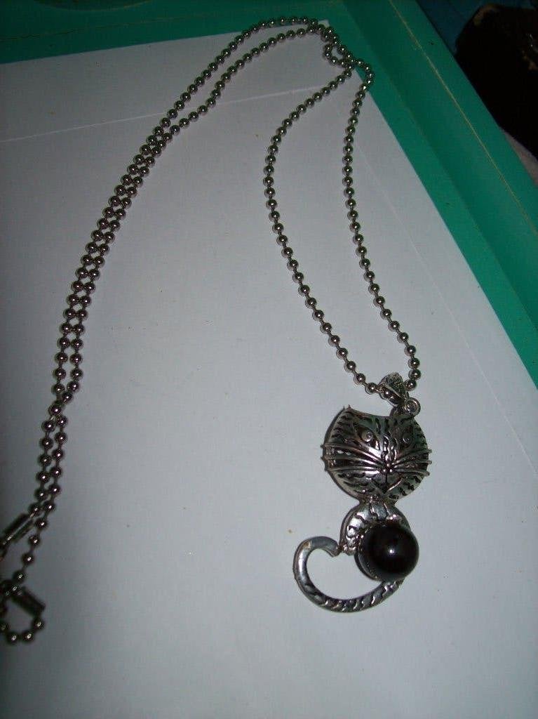 Ketting Zilvertint  Mooie Kat Hanger Zwarte steen, Verzenden, Nieuw, Steen of Mineraal, Met edelsteen