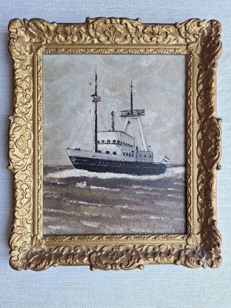 Schilderij vaartuig boot geschildert, Antiek en Kunst, Kunst | Schilderijen | Klassiek, Realistisch, Ophalen of Verzenden, Olieverf