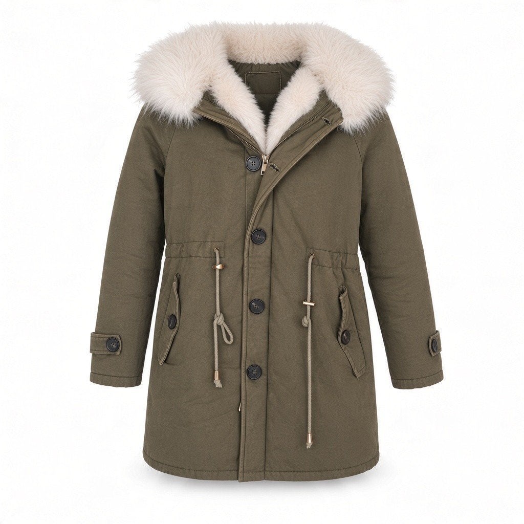 Effeny winterjas/parka olijfgroen met nep bontkraag maat S, Maat 38/40 (M), Ophalen of Verzenden, Zo goed als nieuw, Effeny