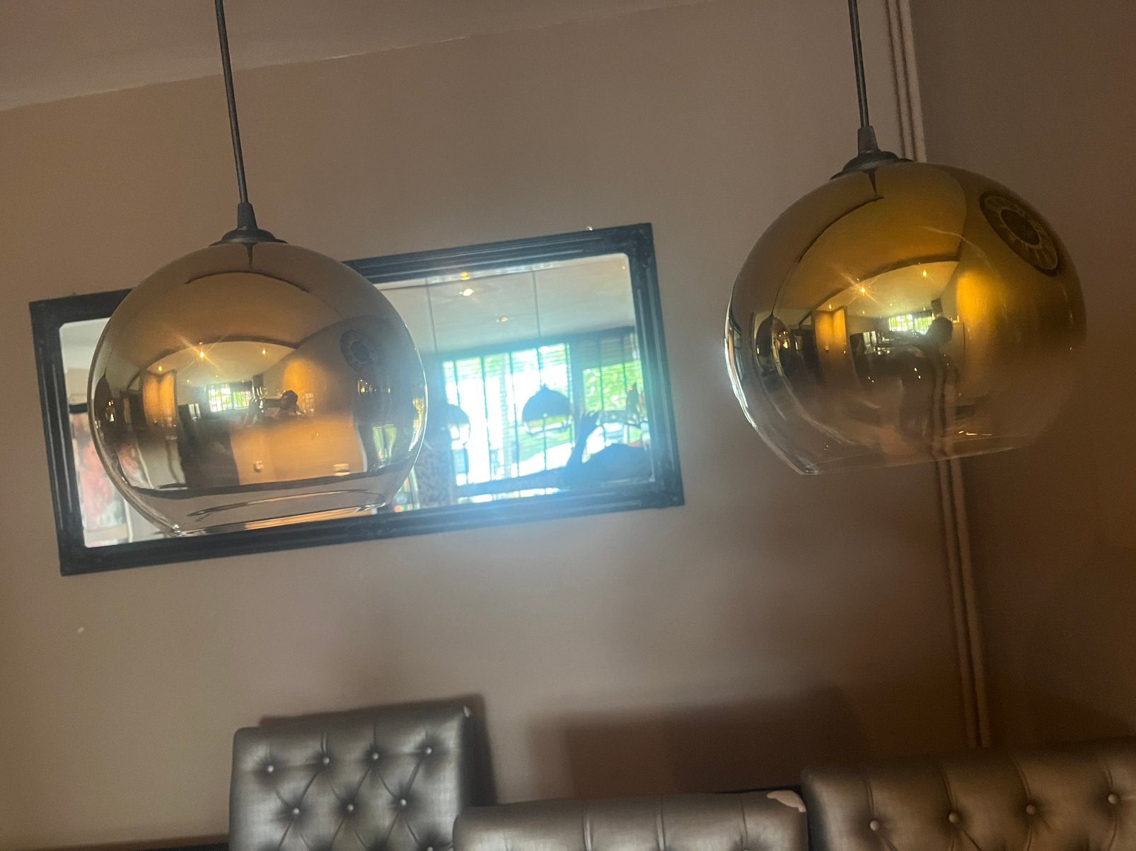 3 Gouden lampen bollen - Diameter 15 cm, Ophalen, Zo goed als nieuw, Glas