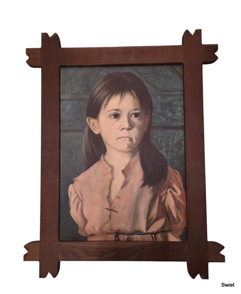 Antiek schilderij kind met traan 97x76x3 bragolin, Ophalen of Verzenden