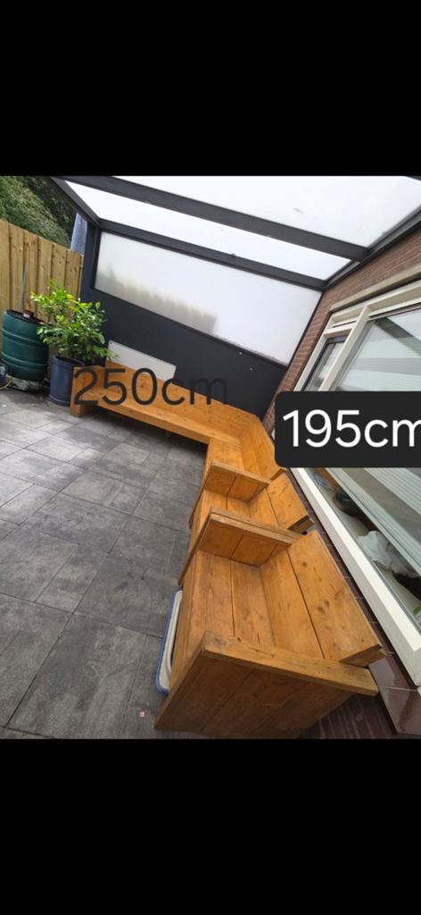 Houten tuinset - Hoekbank met opbergruimte, Tuin en Terras, Gebruikt, Meer dan 8 zitplaatsen, Ophalen of Verzenden, Hout