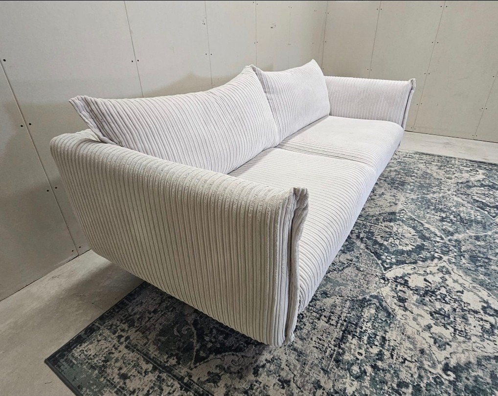 Creme Ribstof 3-zitsbank, Ribbon FonQ, ZGAN, bezorgen kan, Ophalen, 125 cm of meer, 125 cm of meer, Zo goed als nieuw