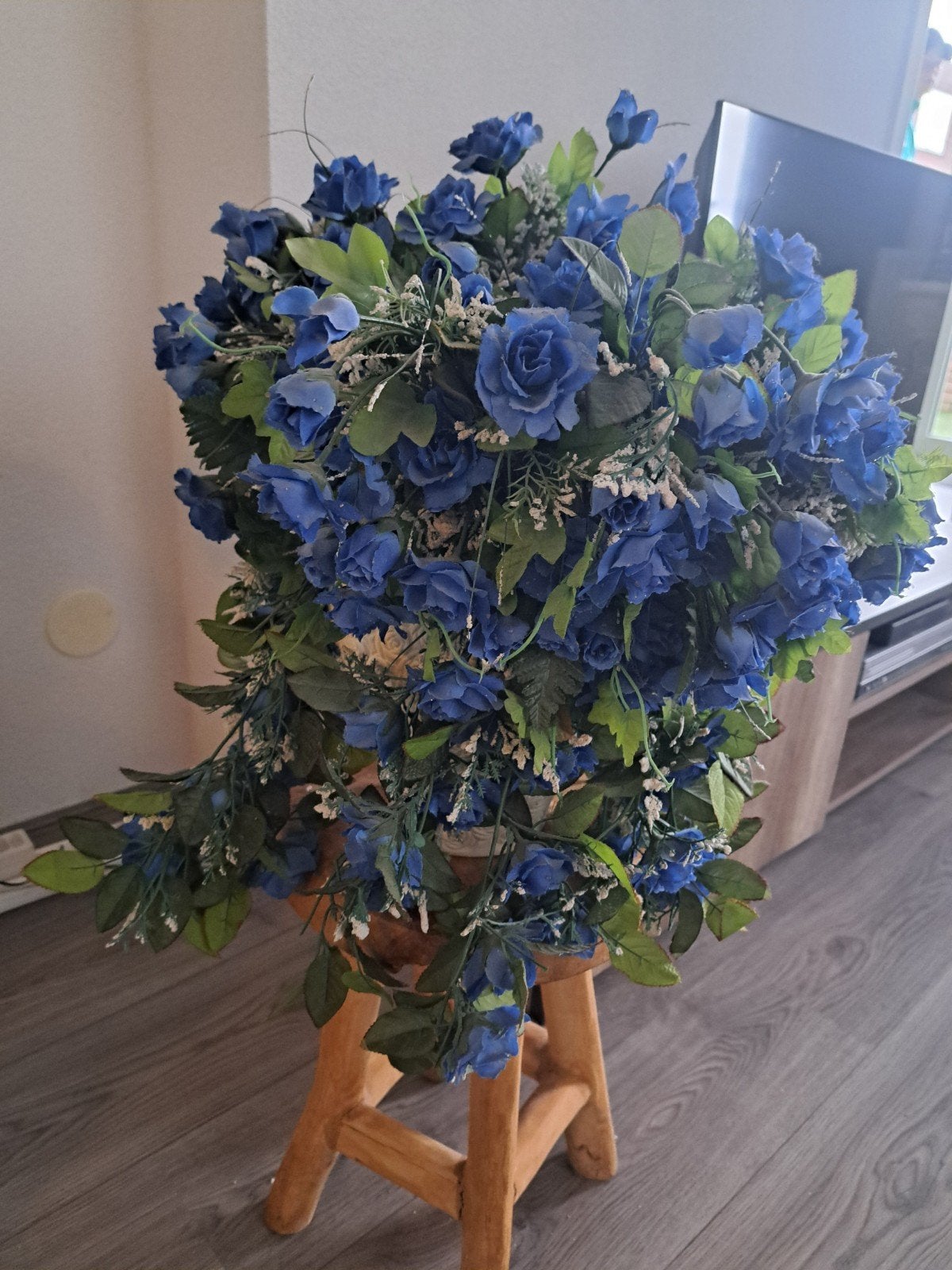 Mooi blauw bloemstuk in pot, Ophalen, Binnen, Zo goed als nieuw, Blauw