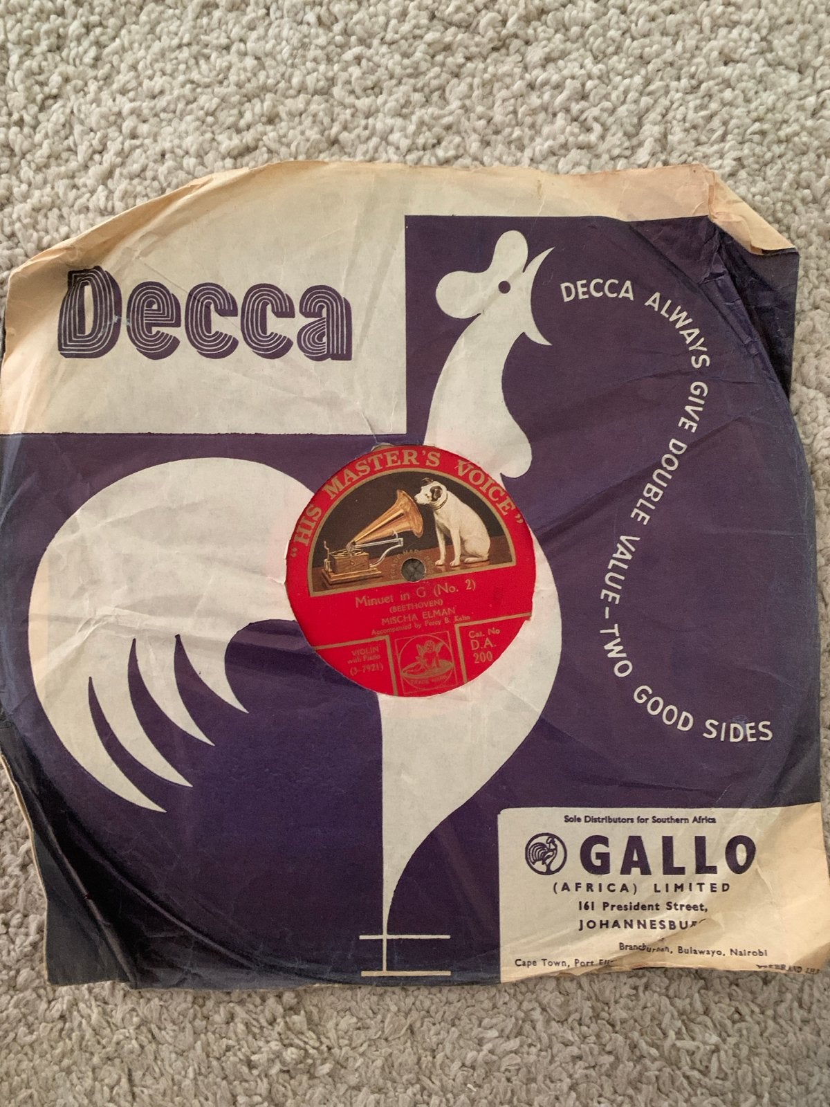 His Master's Voice 7 inch 78 toeren plaat - Minuet in G, Ophalen of Verzenden, Gebruikt, 7 inch, Overige typen