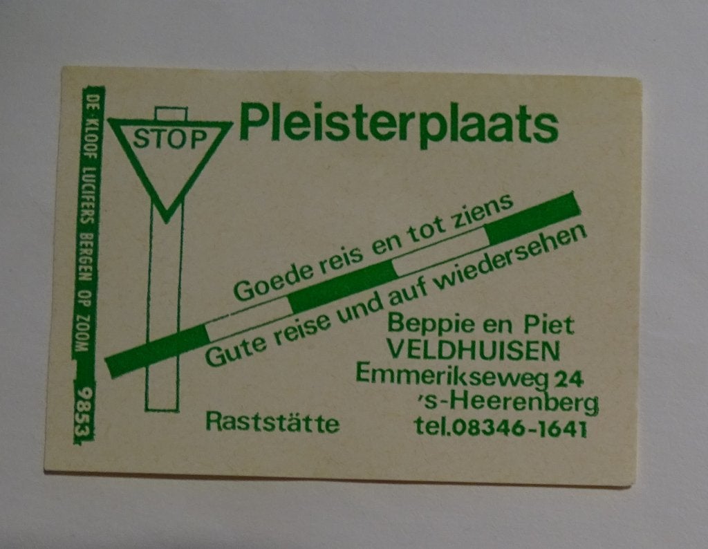 PLEISTERPLAATS    , s - HEERENBERG  goede reis en tot ziens, Verzamelen, Verzenden, Gebruikt, Luciferdoosjes of -merken